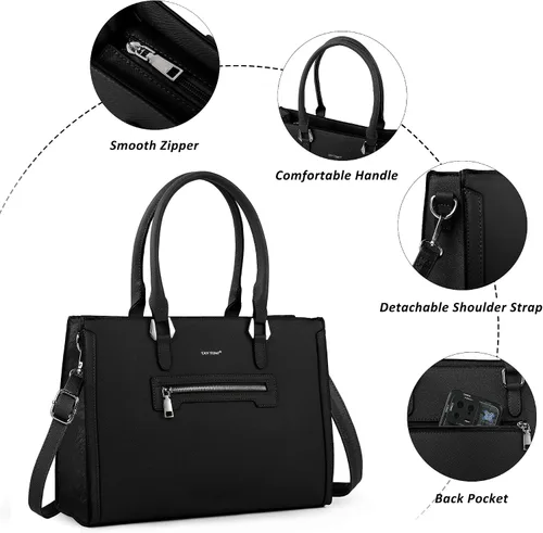 Vista 5 de TANTOMI Structured Satchel Purses for Women, Medium Vegan Leather Top Handle Handbag with Pockets, Classy Work Bag for Ladies