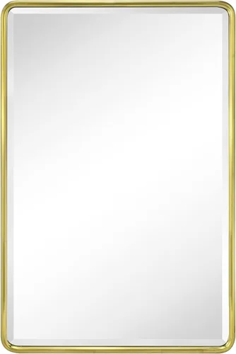 Vista 7 de TEHOME Botiquín de baño empotrado con marco de metal dorado cepillado con espejo rectangular redondeado con espejo biselado de 16 x 24 pulgadas
