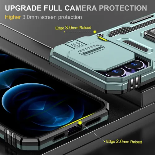 Vista 3 de Funda para iPhone 14 Pro con Cubierta Deslizante para Cámara, con Soporte de Anillo para Dedo, Compatible con Soporte Magnético para Automóvil