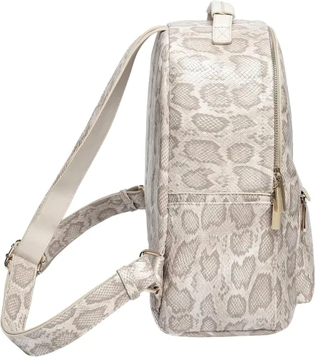 Vista 3 de Daisy Rose Mochila de viaje para el trabajo, escuela, vuelos de avión y campamento, piel vegana sintética, crema serpiente, talla única, Viajar