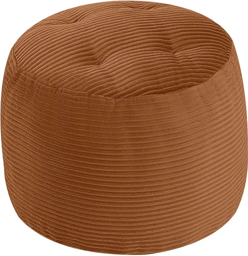 Vista 17 de MeMoreCool Puf otomano redondo, reposapiés de pana beige con relleno de espuma, taburete compacto para sofá, decoración de sala de estar