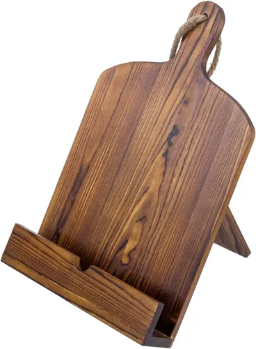 Vista 8 de MyGift Soporte para libro de recetas, soporte de libro de cocina estilo tabla de cortar de madera encalada, soportes de libro de madera para blanco
