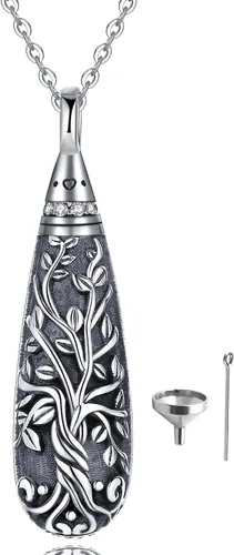 Vista 73 de Collar con colgante de urna de cenizas de cremación y árbol de la vida para mujer, plata de ley US1