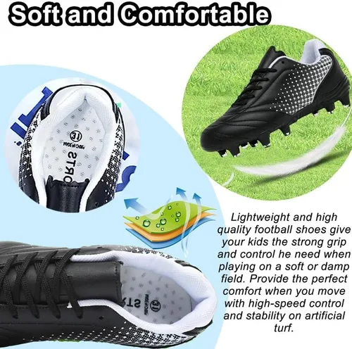 Vista 2 de Zapatos de fútbol para niños y niñas, zapatos de fútbol para niños y niñas, atléticos, para exteriores, zapatos de fútbol para jóvenes, zapatos