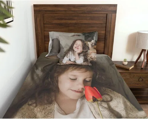 Vista 7 de Juego de ropa de cama personalizada con imagen, texto, logotipo, 1 funda de edredón y 2 fundas de almohada, diferentes tamaños personalizables