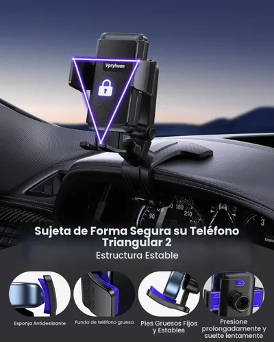 Vista 5 de Soporte de teléfono para tablero de instrumentos con clip anticaída, rotación de 360°, soporte multifuncional para teléfono celular para iPhone