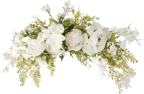 Vista 10 de Guirnalda de flores artificiales de peonía para puerta delantera, flores de arco de boda, 29.5 pulgadas con hortensia para dintel, boda, arco Naranja