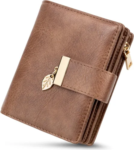 Vista 8 de HUANLANG Carteras pequeñas para mujer, con bloqueo Rfid, de cuero, plegable, tarjetero para tarjetas de crédito, cartera para mujer, bolsillo