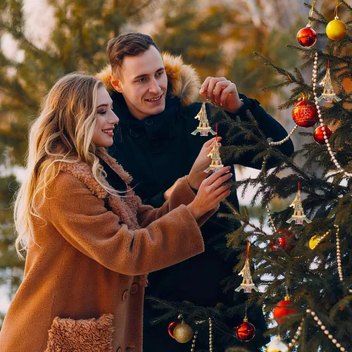 Vista 3 de PETCEE Adornos navideños de la Torre Eiffel 2025 - Adornos de metal de la Torre Eiffel de París para árbol de Navidad, decoraciones de la Torre