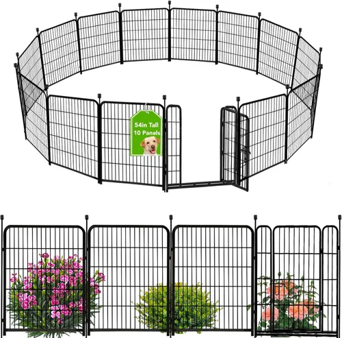 Vista 11 de ADAVIN Valla de jardín de 24 pulgadas de alto con puerta, 4 paneles en total de 9.8 pies de largo, valla de barrera de metal de hierro resistente