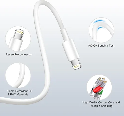 Vista 7 de Cargador para iPhone de carga rápida [certificado MFi] USB C con 2 cables USB C a Lightning de 6 pies, compatible con iPhone 14/14 Pro Max/13/13 Pro