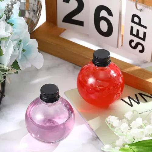 Vista 4 de FoldTier 48 Pcs Plastic Potion Bottles with Caps,Black,Aluminum Cap 3.4 oz, Round Sand Art Bottles, Spherical Clear Plastic Containers, Cocktail