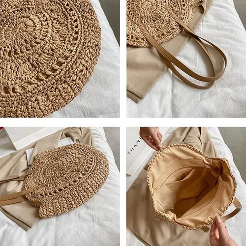 Vista 6 de Bolso de hombro de playa de paja hecho a mano para mujer bolsas de viaje bohemias de verano vacaciones casuales color B talla 173in