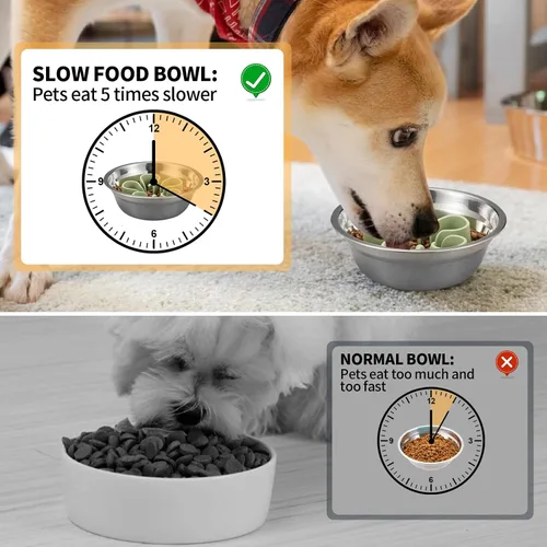 Vista 4 de Tazón de tazón para perro de alimentación lenta, de silicona suave, con ventosas para perros pequeños, medianos y grandes (verde S)