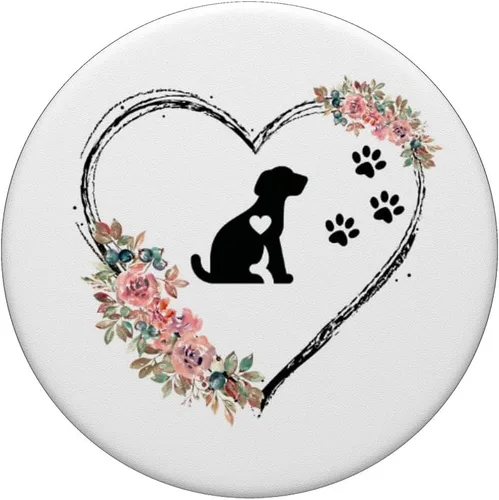 Vista 3 de Latido de corazón para cachorros con huellas y flores en popSockets blancos intercambiables PopGrip