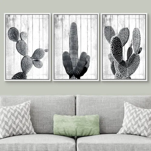 Vista 230 de SIGNWIN Lienzo enmarcado para pared, juego de arte de collage de hojas transparentes en blanco y negro, ilustraciones de naturaleza silvestre, arte