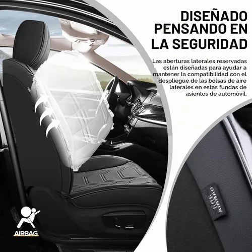 Vista 9 de CAPITAUTO Juego completo de fundas de asiento de automóvil, fundas de asiento negras para automóvil con soporte lumbar, fundas de asiento