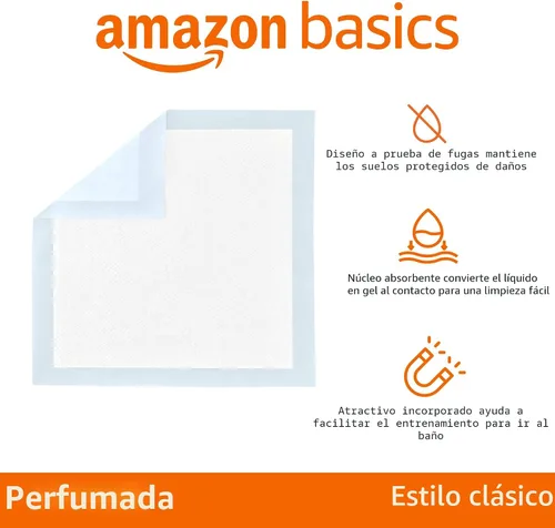Vista 2 de Amazon Basics Almohadillas perfumadas para orinar para perros y cachorros, 5 capas a prueba de fugas, superabsorbentes, superficie de secado rápido