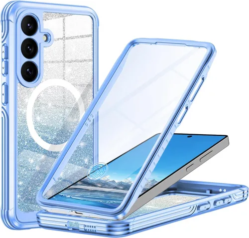 Vista 38 de Funda para Galaxy A16 5G, compatible con MagSafe, funda magnética con purpurina integrada con protector de pantalla de vidrio templado 9H, funda