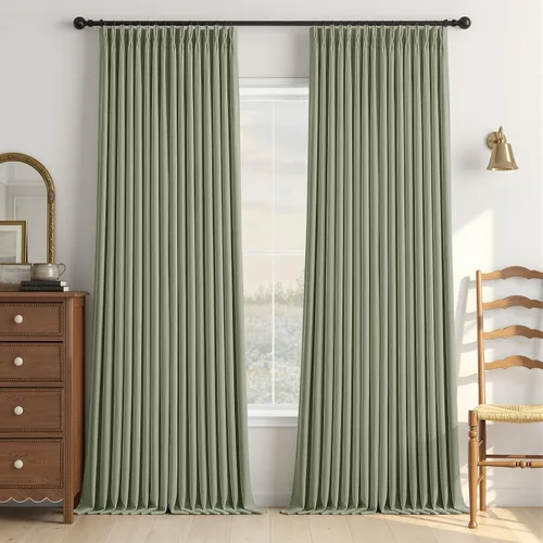 Vista 81 de Cortinas opacas de lino plisado natural de 96 pulgadas de largo