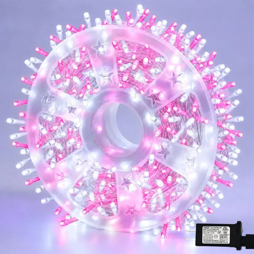 Vista 9 de Guirnalda de 1000 luces LED azules, luces de Navidad de 328 pies para exteriores, impermeables, con enchufe, alambre transparente, luces de árbol