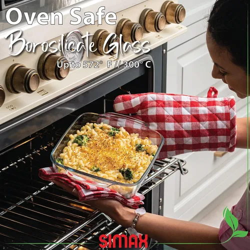 Vista 3 de Simax Plato asador de vidrio, sartén cuadrada grande para hornear y cocinar, utensilios de cocina aptos para horno y lavavajillas, cacerola de 1.5