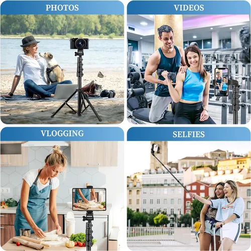 Vista 2 de Nineigh Trípode para Teléfono, Trípode de Palo Selfie de 70", Soporte de Trípode para Teléfono Celular con Control Remoto y Soporte para Teléfono