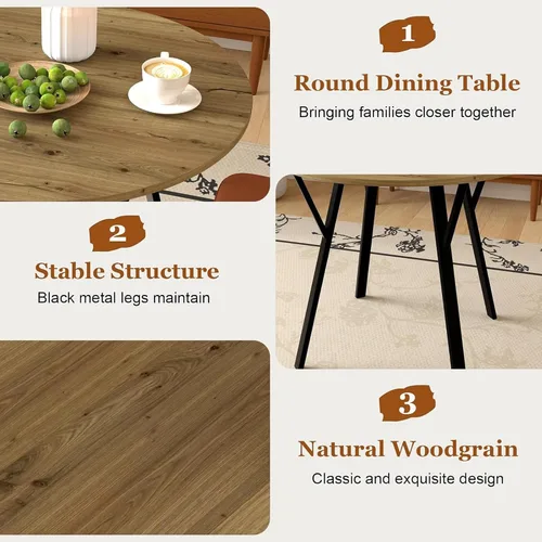 Vista 3 de Juego de mesa de comedor redonda para 4, mesa de cocina redonda rústica de 36 pulgadas y 4 sillas de comedor de lino y algodón gris oscuro, marco
