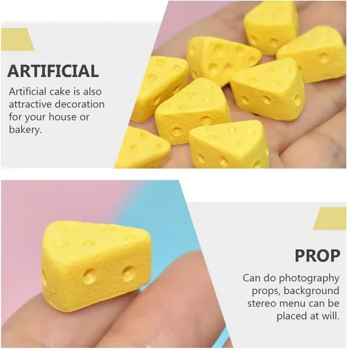 Vista 4 de TOYANDONA 100 piezas de queso de cocina en miniatura, modelos de queso artificiales, triángulo de simulación, figuras de comida de pastel de queso