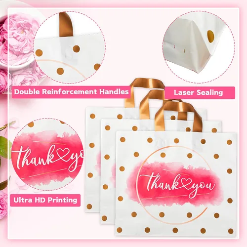 Vista 3 de Thank You Bags - Paquete de 50 bolsas de compras de plástico extra gruesas para pequeñas empresas, boutique, oficina, fiesta (10 x 12 pulgadas)