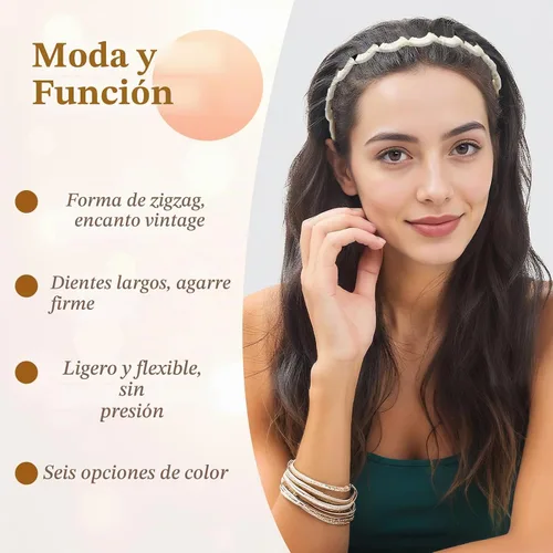 Vista 6 de Auseibeely 6 diademas en zigzag para mujer, diadema ondulada antideslizante con dientes, diadema de plástico en forma de U para niñas, adolescentes