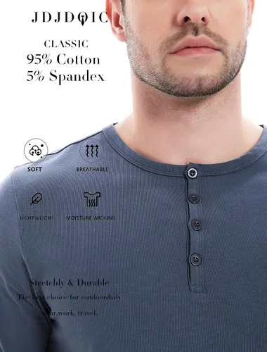 Vista 5 de Camiseta Henley de manga corta para hombre, ajuste casual con botón