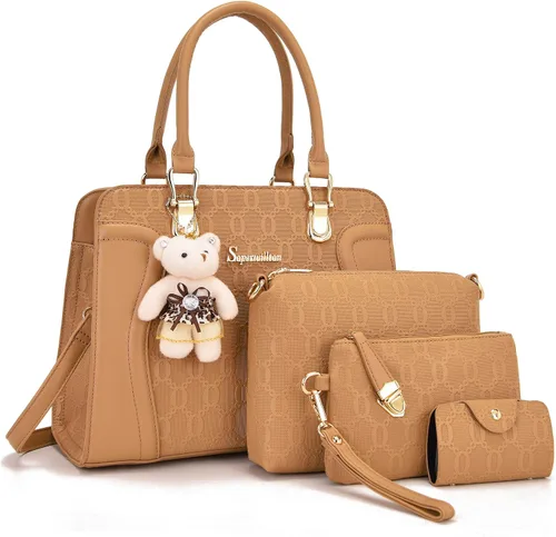 Vista 86 de Bolsos de mano de moda para mujer, bolsa de hombro, asa superior, bolsa de mano, juego de 4 piezas