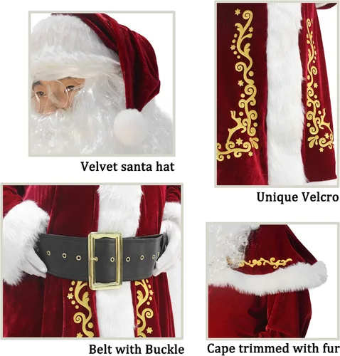 Vista 5 de WeGuard Traje de Papá Noel de terciopelo de lujo para hombre, juego de 12 piezas, disfraz de Papá Noel de Navidad