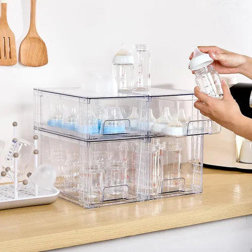Vista 4 de Vtopmart Paquete de 4 cajones de almacenamiento apilables transparentes, para debajo del fregadero y la cocina, cajones de plástico fáciles