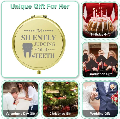 Vista 6 de Regalo dental para mujeres, regalo de dentista, espejo de maquillaje compacto, regalos de graduación, regalos de higienista dental, regalo