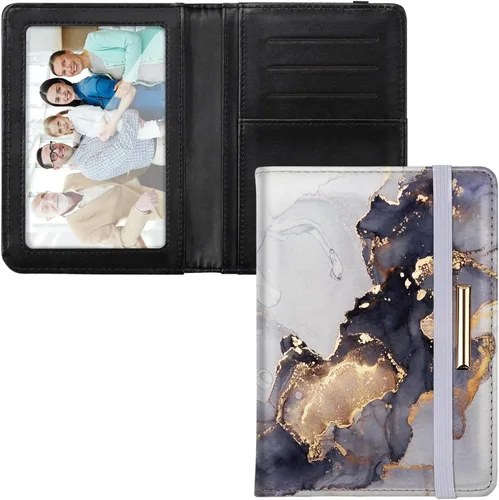 Vista 13 de Funda para pasaporte, cartera de viaje para tarjetas de crédito, bloqueo RFID, carteras para pasaporte para mujeres y hombres con ranura para fotos