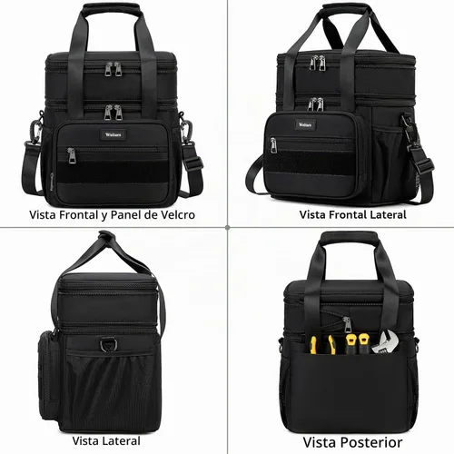 Vista 8 de Weitars Lonchera para hombres y mujeres, lonchera de doble compartimento, resistente, grande, aislada, bolsa de almuerzo táctica duradera con correa