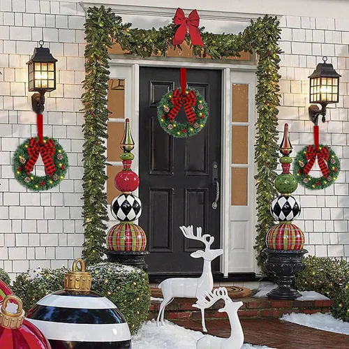 Vista 4 de ATDAWN Paquete de 3 mini coronas de Navidad, corona de Navidad iluminada para puerta delantera, corona de Navidad para decoraciones de fiesta