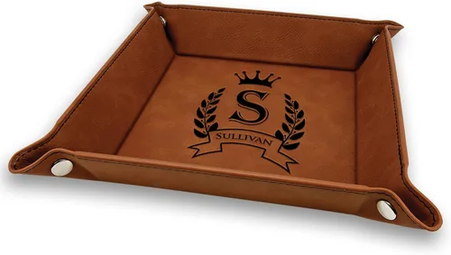 Vista 5 de Bandeja de valet grabada con diseño plateado para hombres y mujeres, bandeja de valet de cuero sintético para organizador de joyas, organizador