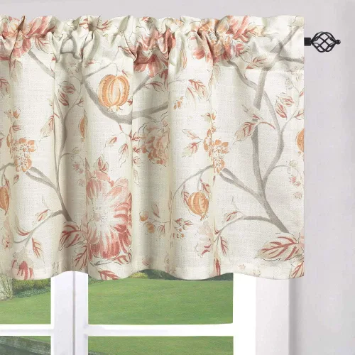 Vista 18 de Leeva Cortinas rústicas de cocina con estampado floral verde mezclado de lino para media ventana, para comedor, bolsillo para barra, cafetería