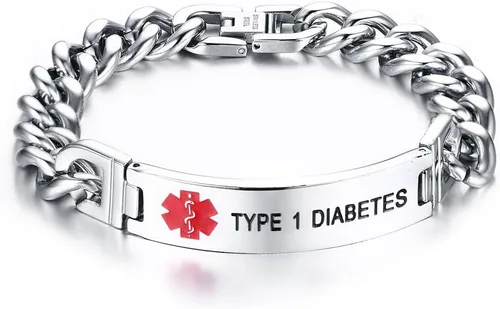 Vista 12 de VNOX Pulsera de identificación de alerta médica con grabado gratuito para hombres y mujeres, etiqueta médica, cadena de eslabones de acero inoxidable