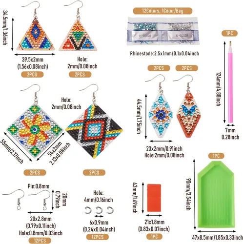 Vista 4 de Spritewelry Juego de 6 pares de aretes de pintura de diamantes, juego de aretes de arte de diamante con mosaico de mano 5D, aretes bohemios vintage