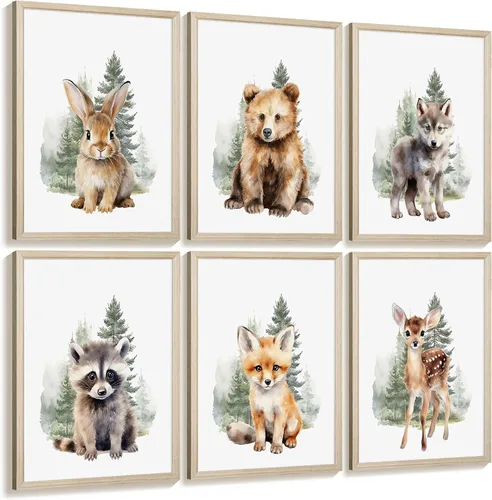 Vista 10 de Juego de 6 decoración de pared de animales marinos para guardería, lienzo de acuarela de océano, arte de pared para habitación de bebés y niños