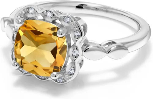 Vista 126 de Gem Stone King Anillo de compromiso de plata de ley 925 de 0.315 in con piedra natal y zafiro blanco creado Anillo de compromiso de boda