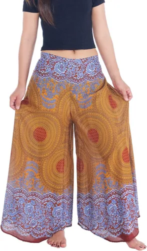 Vista 22 de Lannaclothesdesign Boho Palazzo Pants Women Pavo real colorido negro