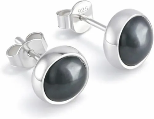 Vista 12 de Aretes de plata de ley 925 maciza hechos a mano con piedras preciosas redondas para mujeres y hombres, disponibles en piedras azules, negras