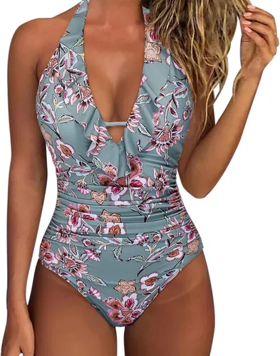Vista 91 de SUUKSESS Traje de baño sexy de una pieza con volantes y control de abdomen para mujer
