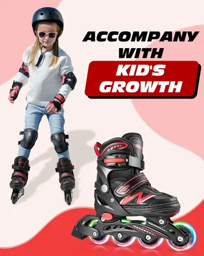 Vista 6 de Hozzen Patines en línea para niños y niñas, patines en línea ajustables con luces iluminadoras, patines de exterior para niñas, niños, jóvenes de 5