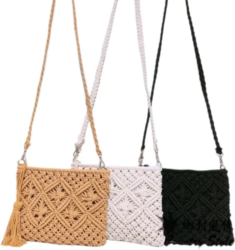 Vista 7 de Bolso bandolera de hombro de ganchillo con flecos de hilo de algodón, bolso cruzado bohemio para mujeresniñas